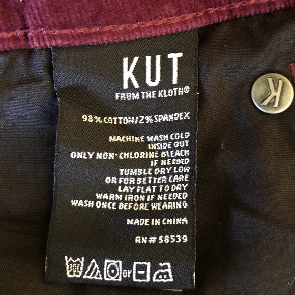 Kut from the Kloth Catherine Stretch Cotton Corduroy Pants, Burgundy, Size 16 - Picture 7 of 8